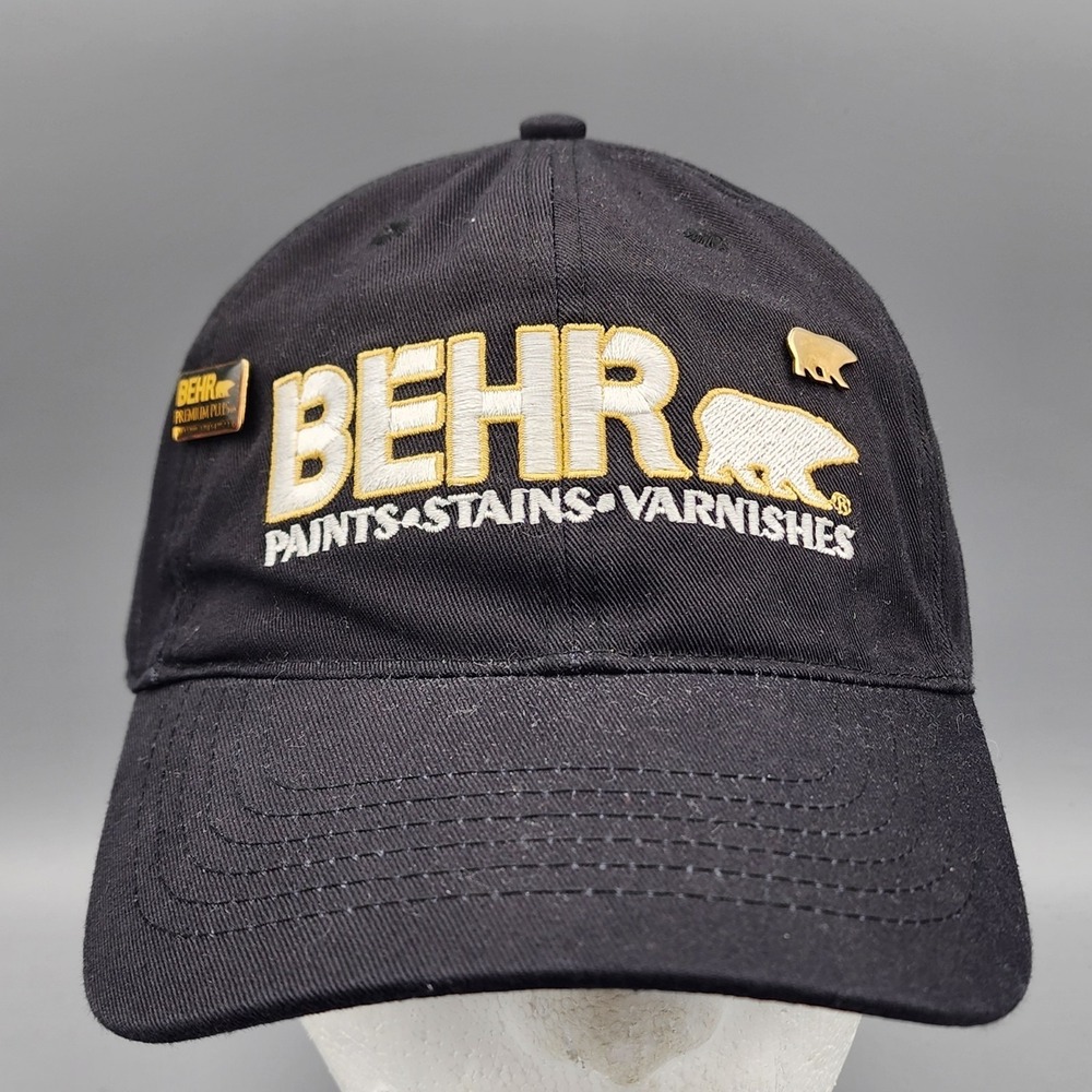 BEHR Paints Stains Varnishes Black Cap with 2 Gold Pins Adjustable Strap‎ Hats